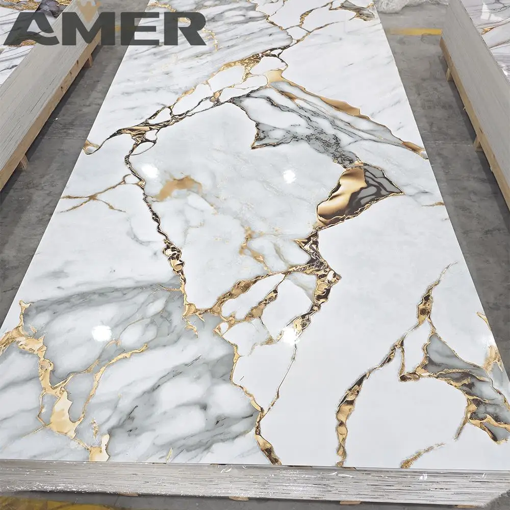 Paste Install Wall Panel Pvc Marble Sheet Uv Highlight 3d Print 1.2*2.4m Custom Pattern Decorative White 3d Model Design 5 Years