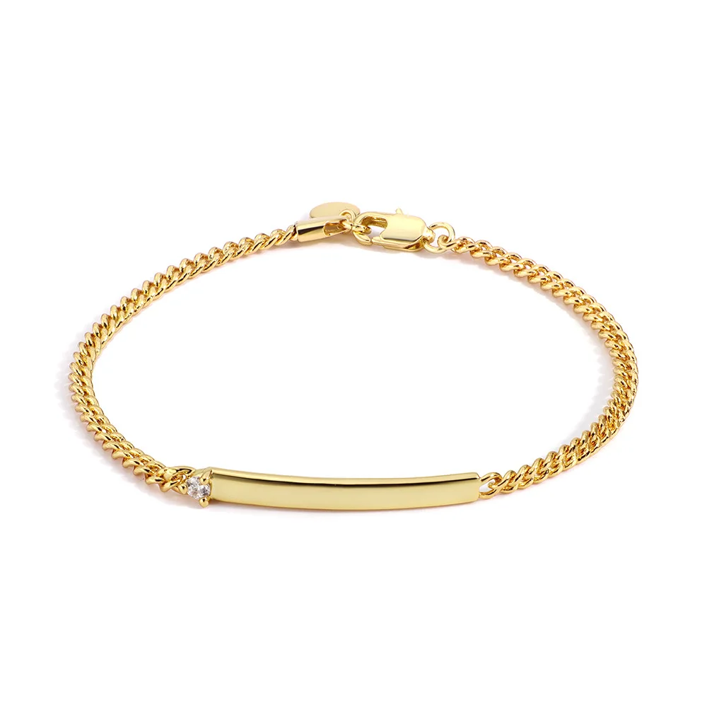 Wholesale fashion jewelry cuba chains ladies bracelet gold plated solid copper diamond blank engraved skinny bar bracelet