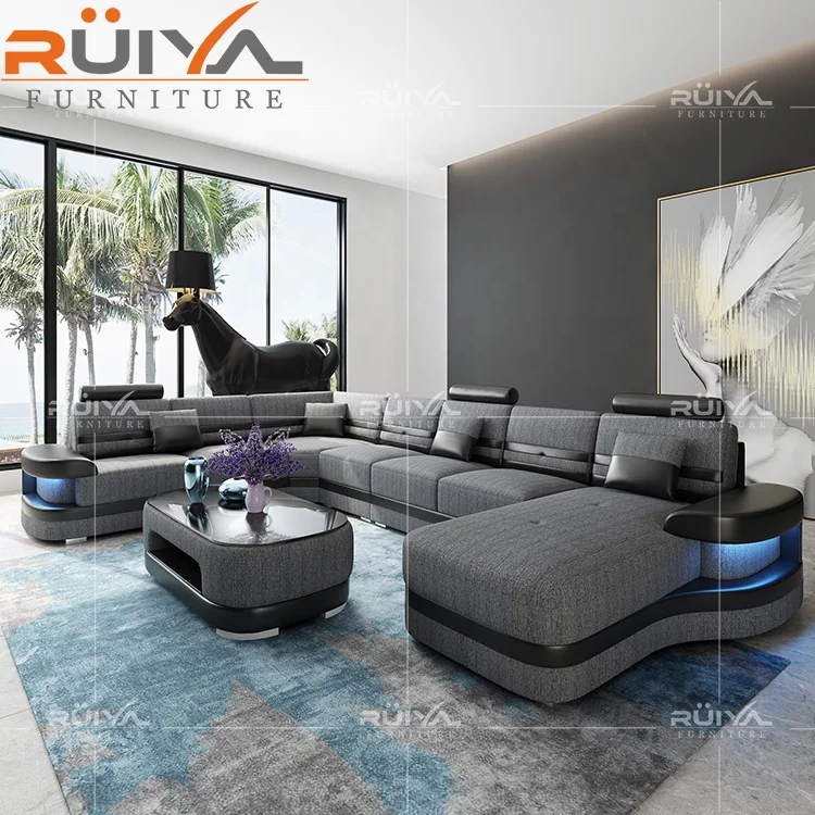 China wholesale price modern corner sofa sets 7 seater for living room with LED Light