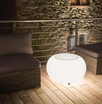 LED plastic glowing colored coffee with led lights bar illuminated outdoor table