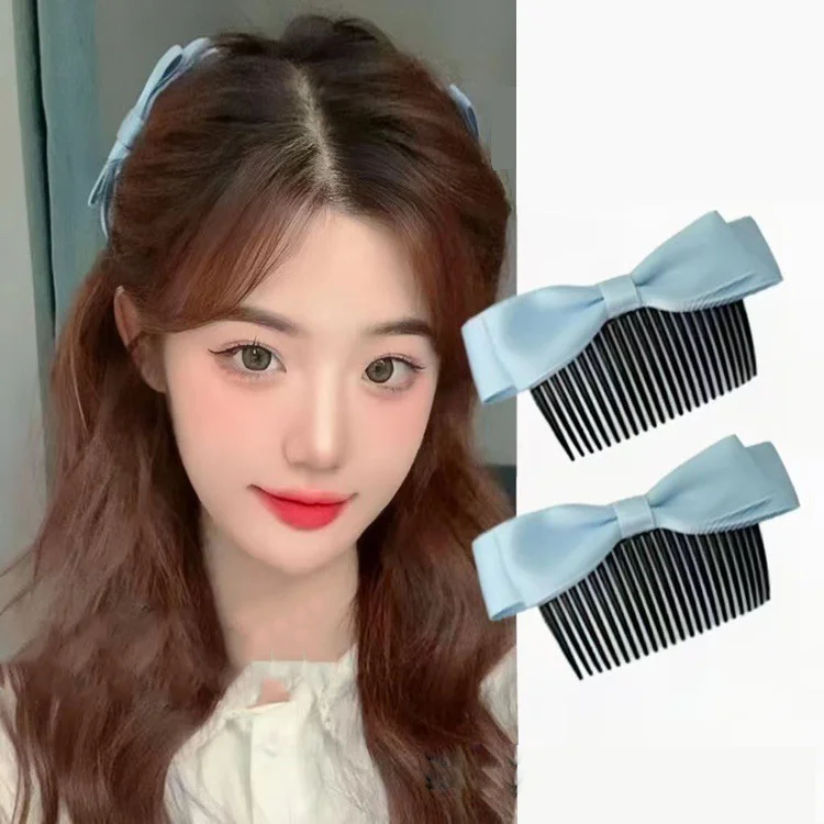 Korean Stereoscopic Children ribbon Bow Bangs Hair Comb Hair Clip Accessories Flip Non-Slip Simple Fork