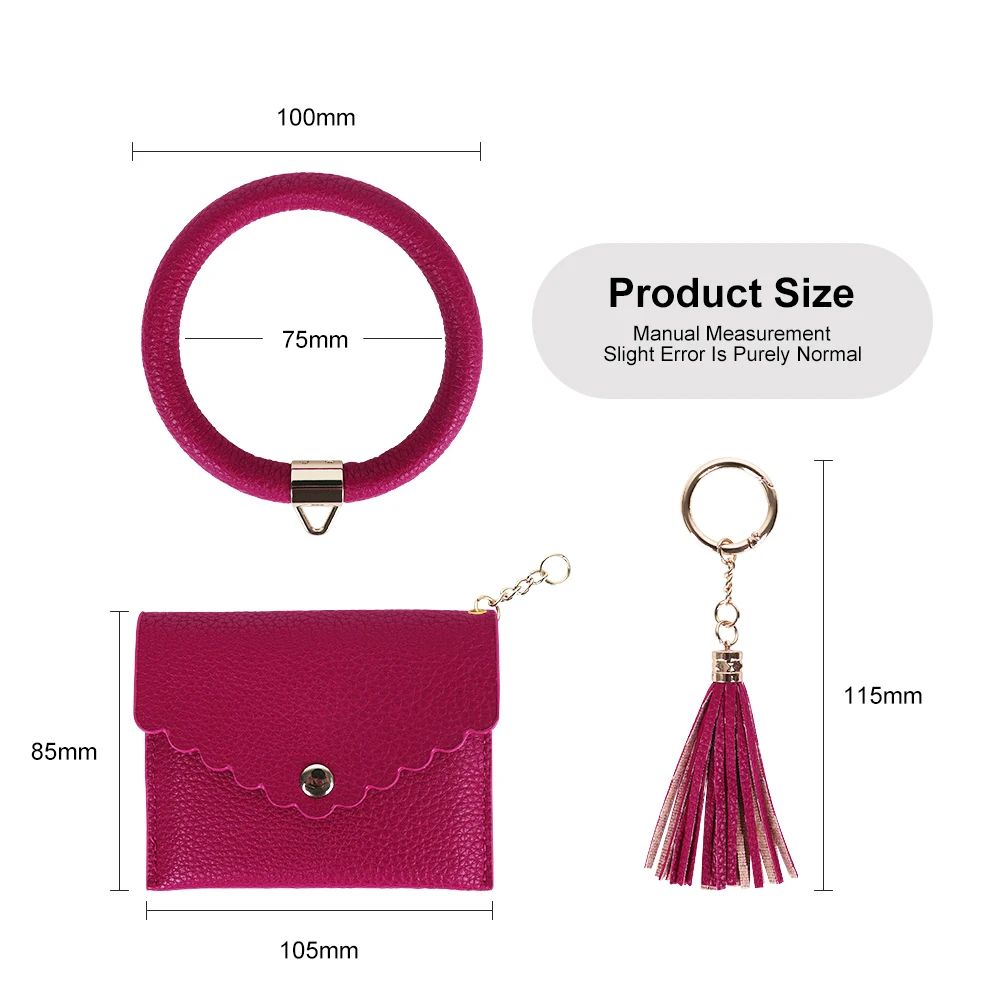 Hot Sale A mazon Leather Key Ring Keychain Wallet Wristlet Bracelet Custom round luxury leather wristlet keychain