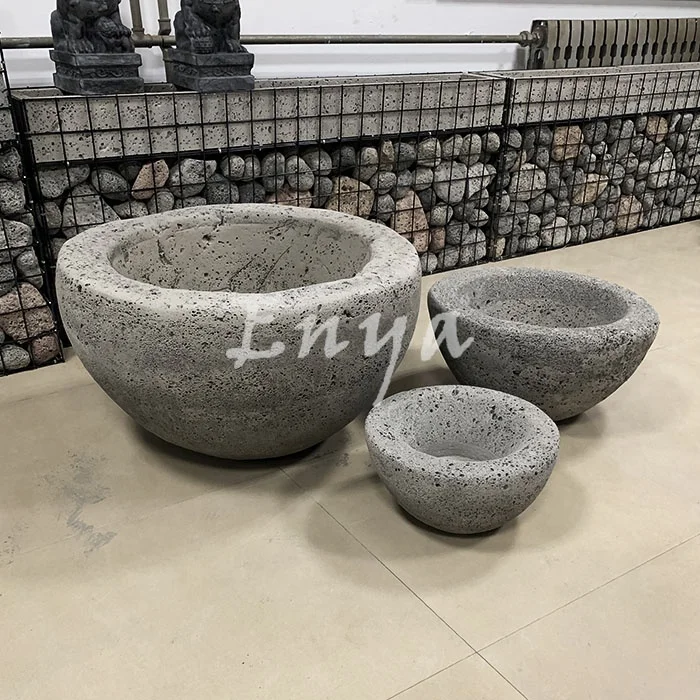 Classic Gray Stone-like Concrete Reinforced Large Fake Stone Vase Bowl Flower Pots Antique Garden Stone for Outdoor Garden Decor