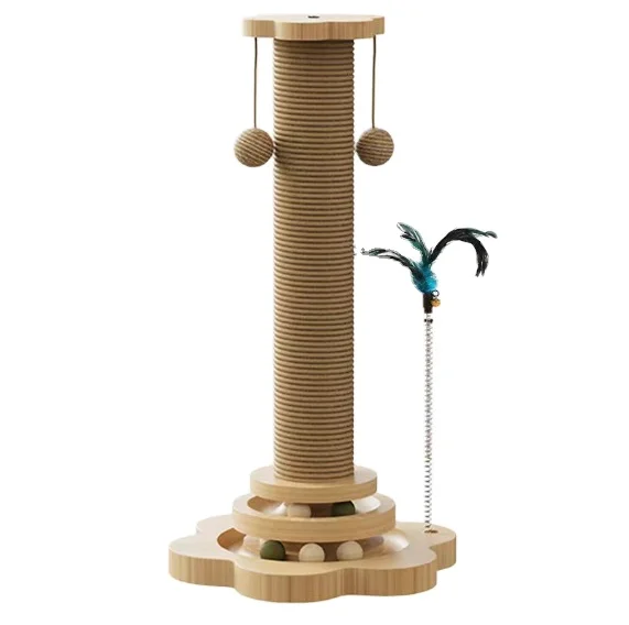 Durable Luxury Solid Wood Turntable Scratching Posts Cat Tree Tower for Indoor Cats