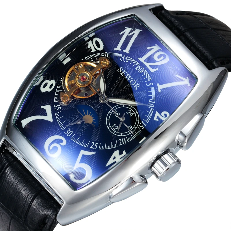 
SEWOR 577 Classic Tourbillon Wrap Mens Watches Automatic Watch Golden Case Calendar Male Clock Black Mechanical Watch 
