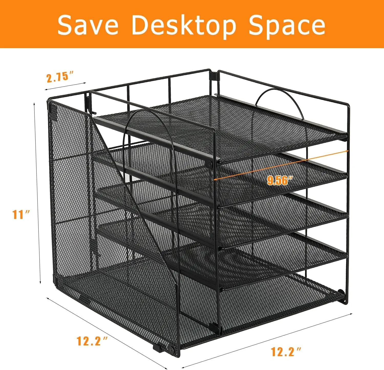 Desk Organizers and Accessories 5-Tier Black Metal Mesh Paper Letter Tray Organizer with File Holder for Office Supplies
