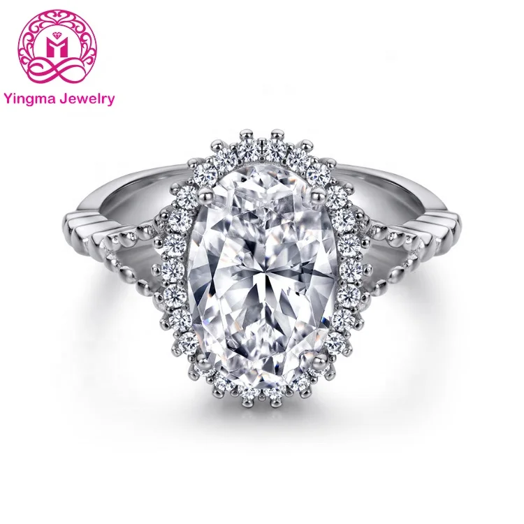Fashion Jewelry 925 Sterling Silver Big CZ Stone 8 x 12 mm 4.5ct Oval CZ Rings