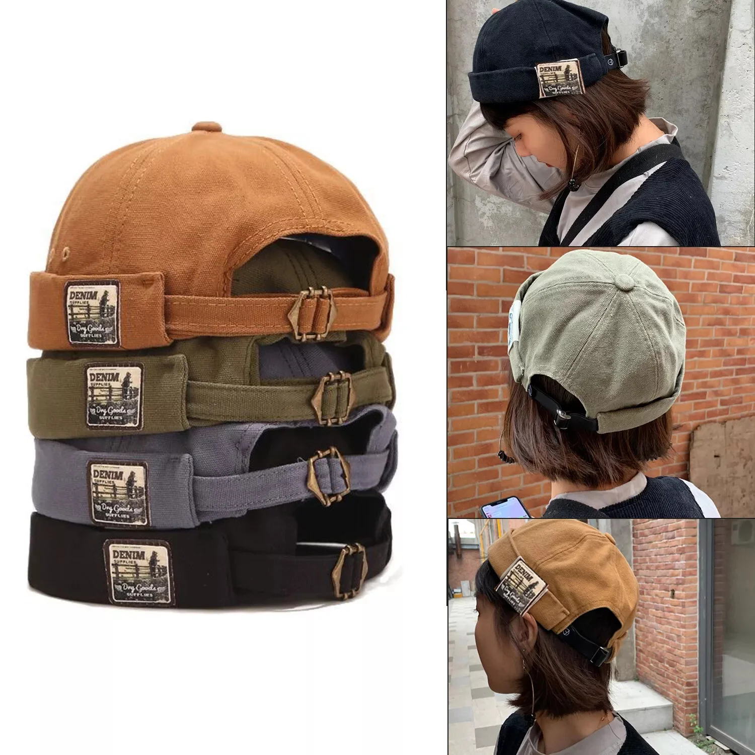 Factory Custom Street Casual Rolled Cuff Retro Sailor Skullcap Woven Label Beanie Hat Corduroy Brimless Harbour Hat For MenWomen