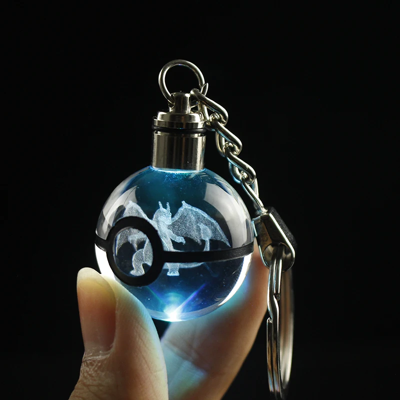 Лидер продаж Покемон го 30 мм кристалл шар светодиодный брелок для ключей свет рождественские подарки на день рождения детей