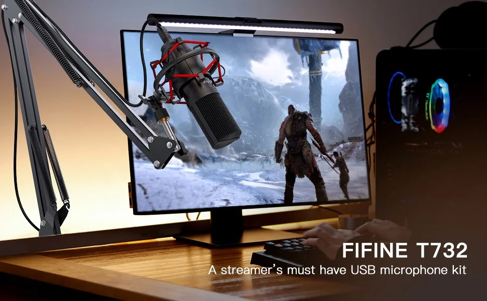  FIFINE T732 Studio Streaming Podcast Youtube Mic Kit USB проводной игровой конденсаторный микрофон с подставкой для настольных