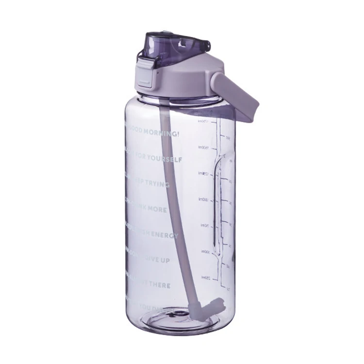 Custom Logo 2000ML Large Capacity Leak Proof Yoga Gym Plastic Clear Sports Drink Water Bottle with Straw