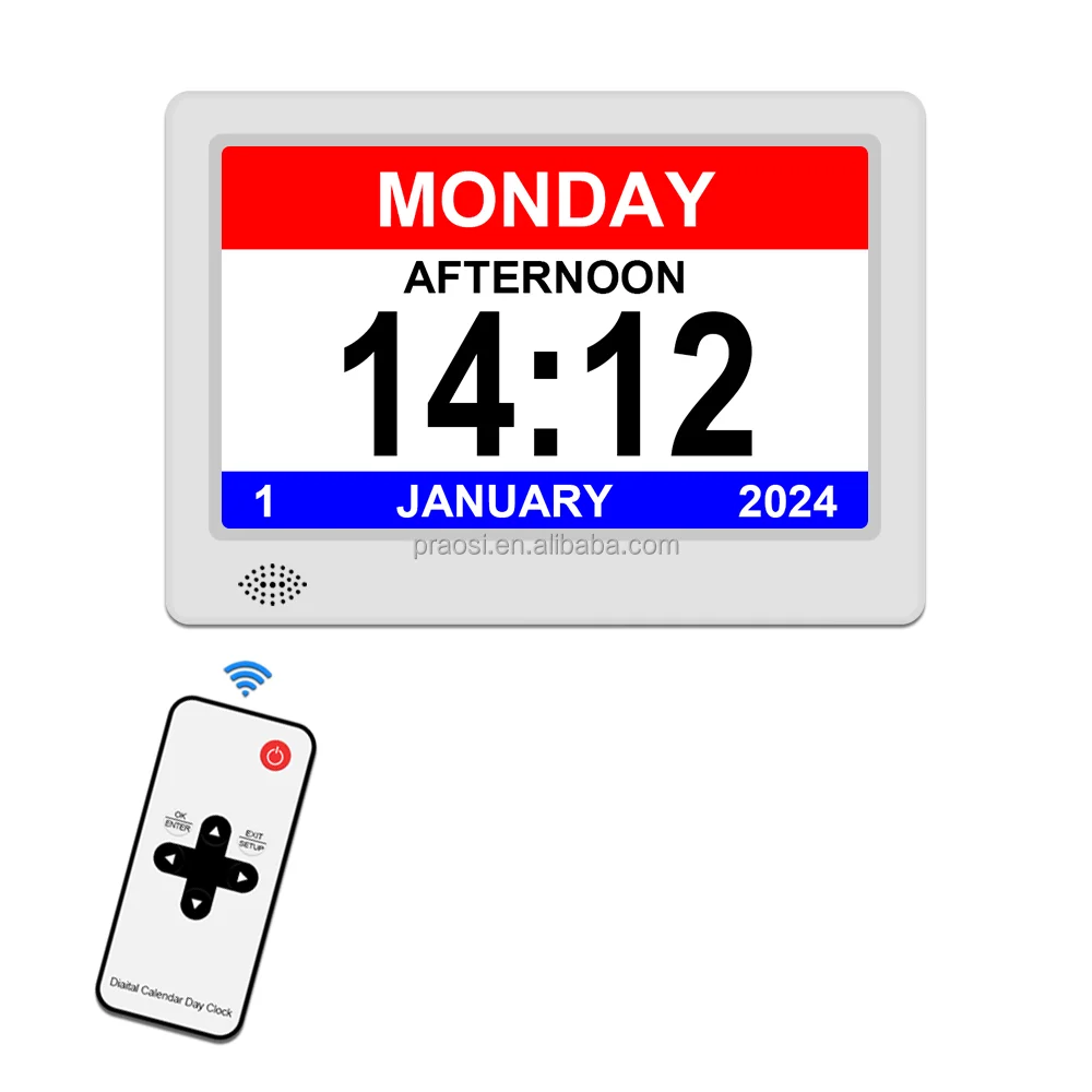 Pros digital calendar Alarm Clock, 7 inch Desk clock for Dementia Alzheimer Impaired clock with Day Date Month Year, Temperature