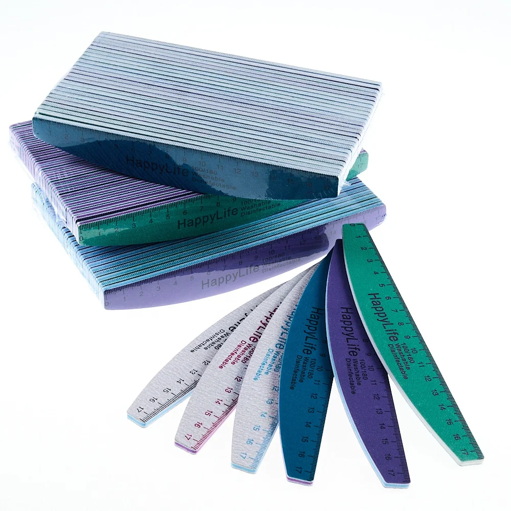 HappyLife OEM Salon Customized High Quality Emery Board Zebra Grit 100 180 Private Label Sandpaper Nail File