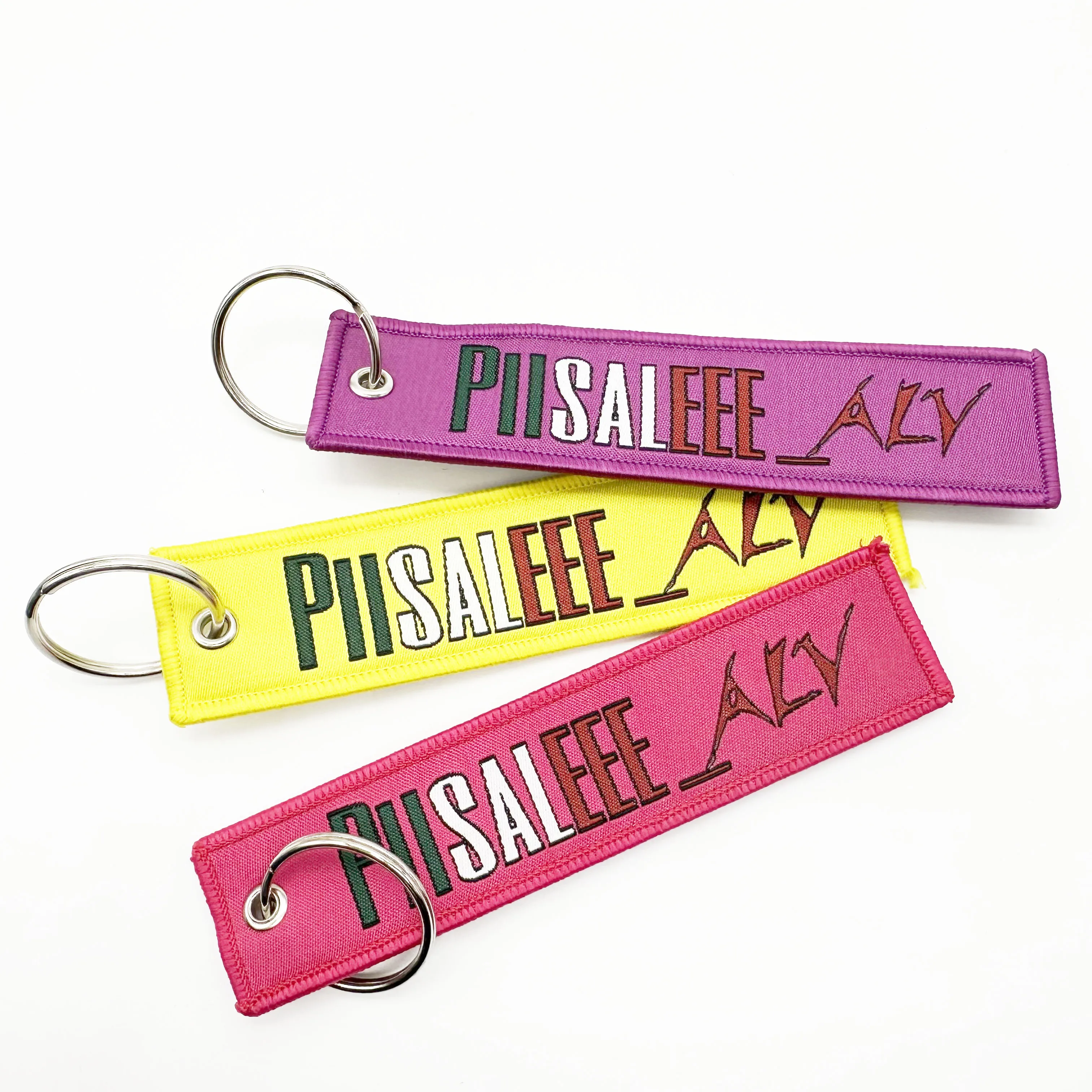 Wholesale Cheap Custom Double Side Different Logo Flight Key Tags Fabric Car Jet Tag Woven Embroidery Keychain
