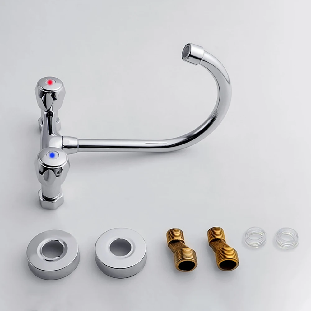 KWM405-Tengbo brass double handle wall mount kitchen faucet mixer