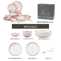 Wholesale ceramic pink marble design dinnerware sets luxury plates sets dinnerware
