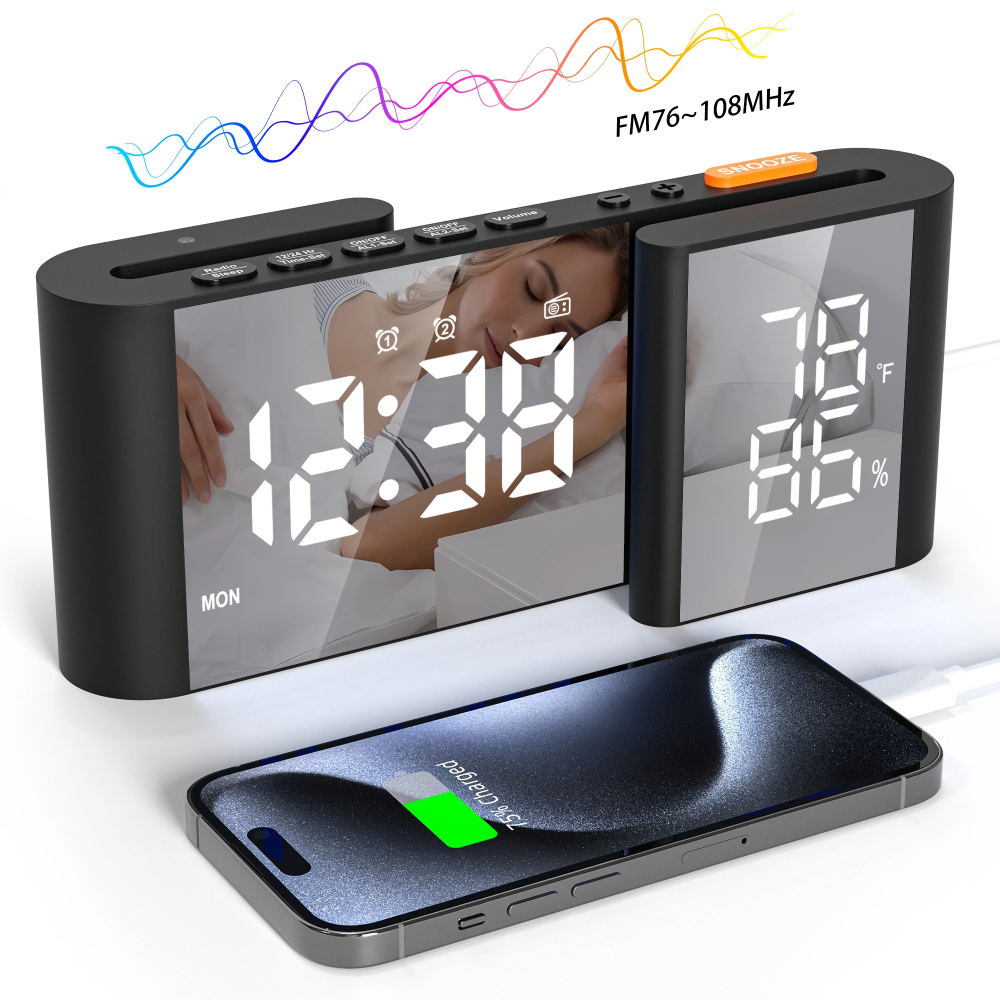 2024 Newest Launched Large LCD Screen Digital Table Wall Alarm Clock with USB Charging Station