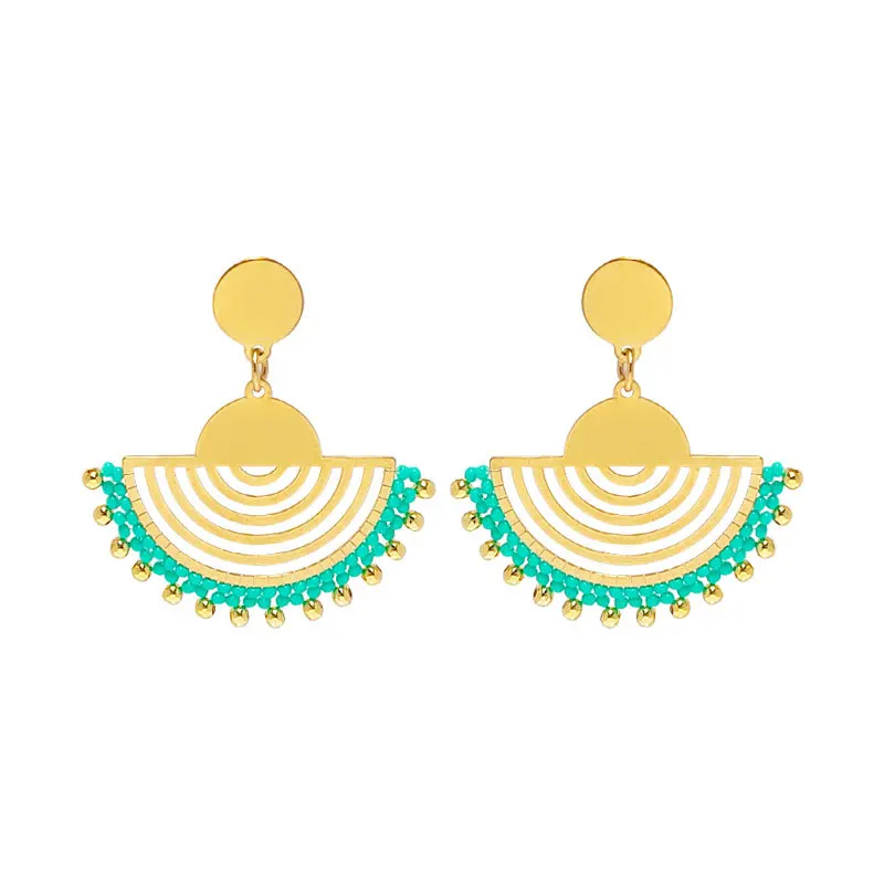 Bohemia Style Fashion Jewelry Rice Bead Handmade Stainless Steel Earrings for Women