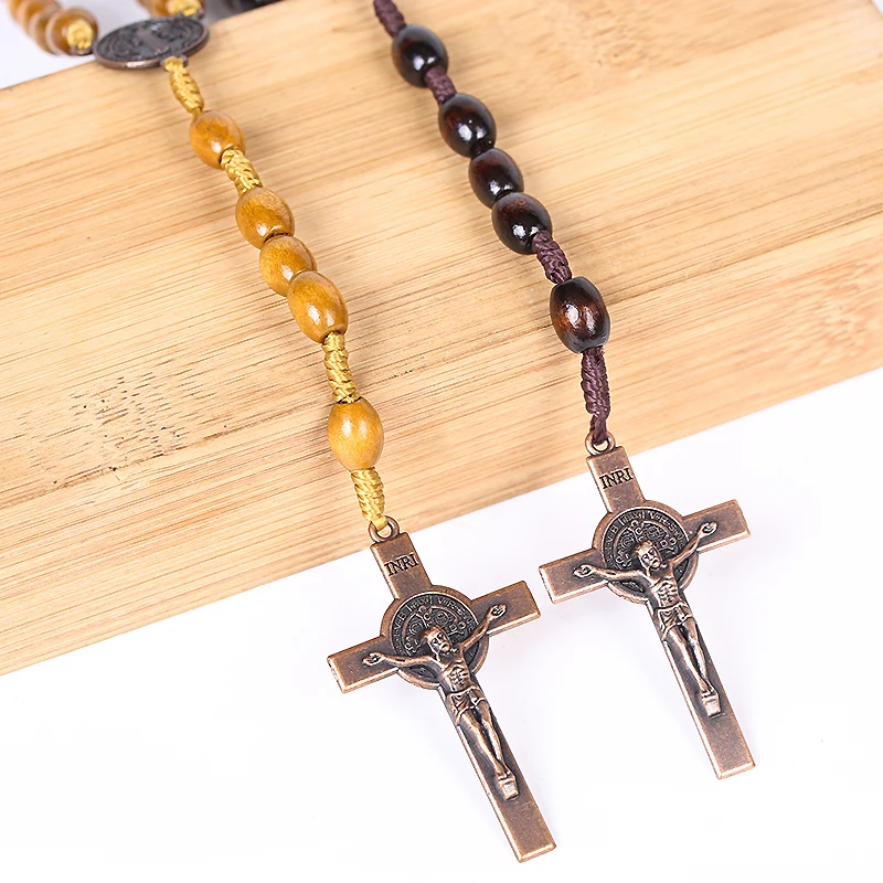 Wholesale Cross Catholic Rosary Wood amber rosary tasbeeh Muslim Islamic rosary beads jesus necklace Fashion jewelry
