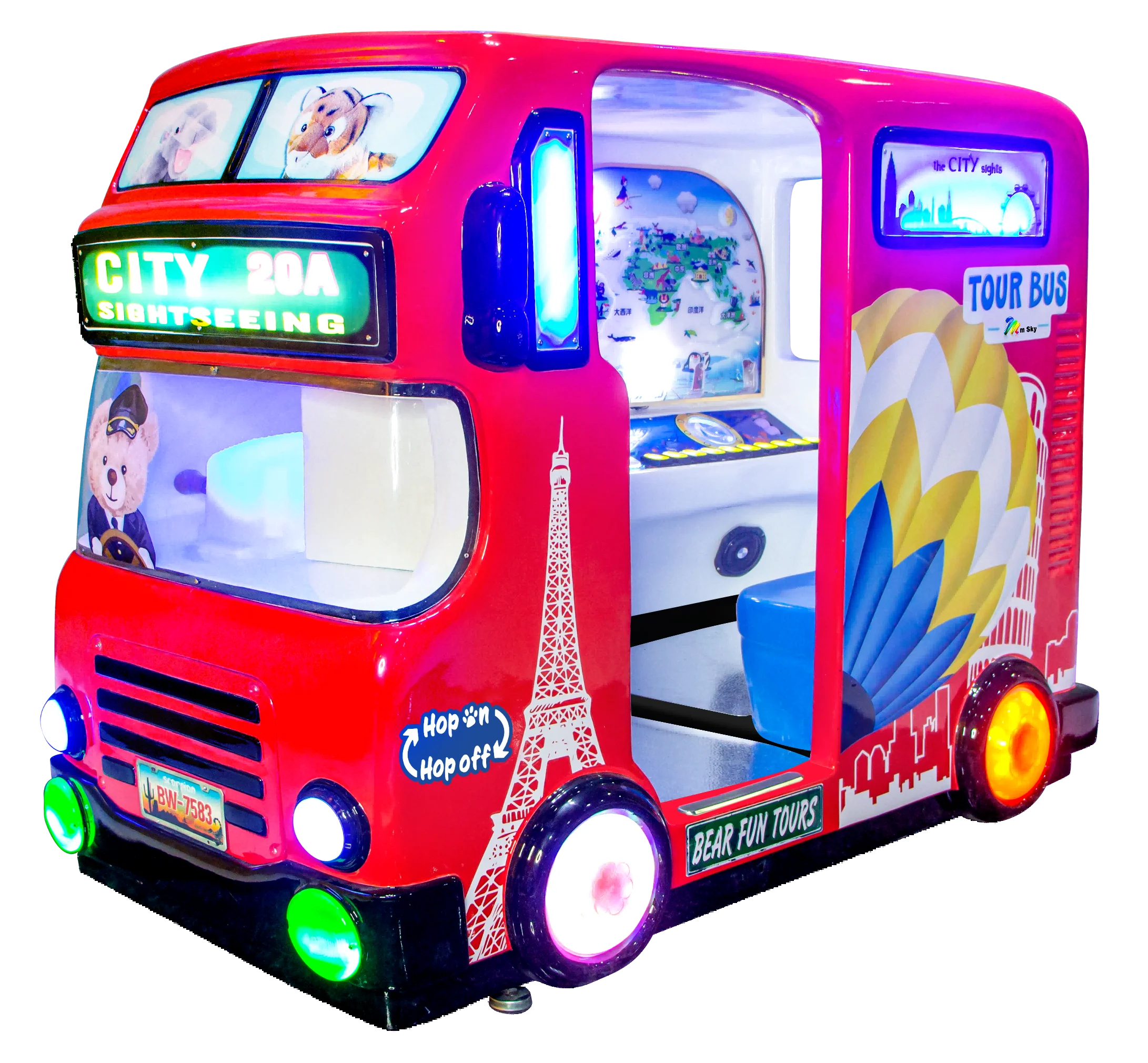 CE Family 3 seats Travel Bus fiberglass ridding kids Indoor kiddie rides on 3D Amusemunt Coin Operated Games Machine Education