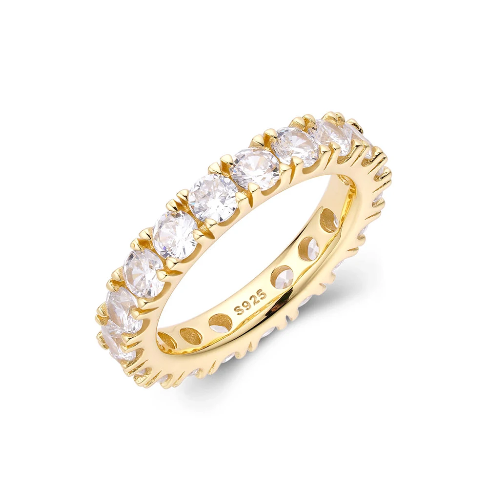 925 Sterling Silver 18k Gold Plated Wedding Jewelry Luxury Eternity Women Rings With White Zircon