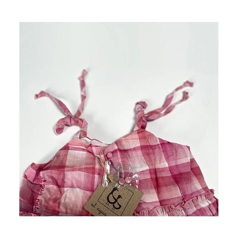 Kids Clothes Wrinkled Cotton Plaid Printing Petal Sleeve Dress Ruffles Baby Girl Dresses Factory Wholesale Price Summer Children
