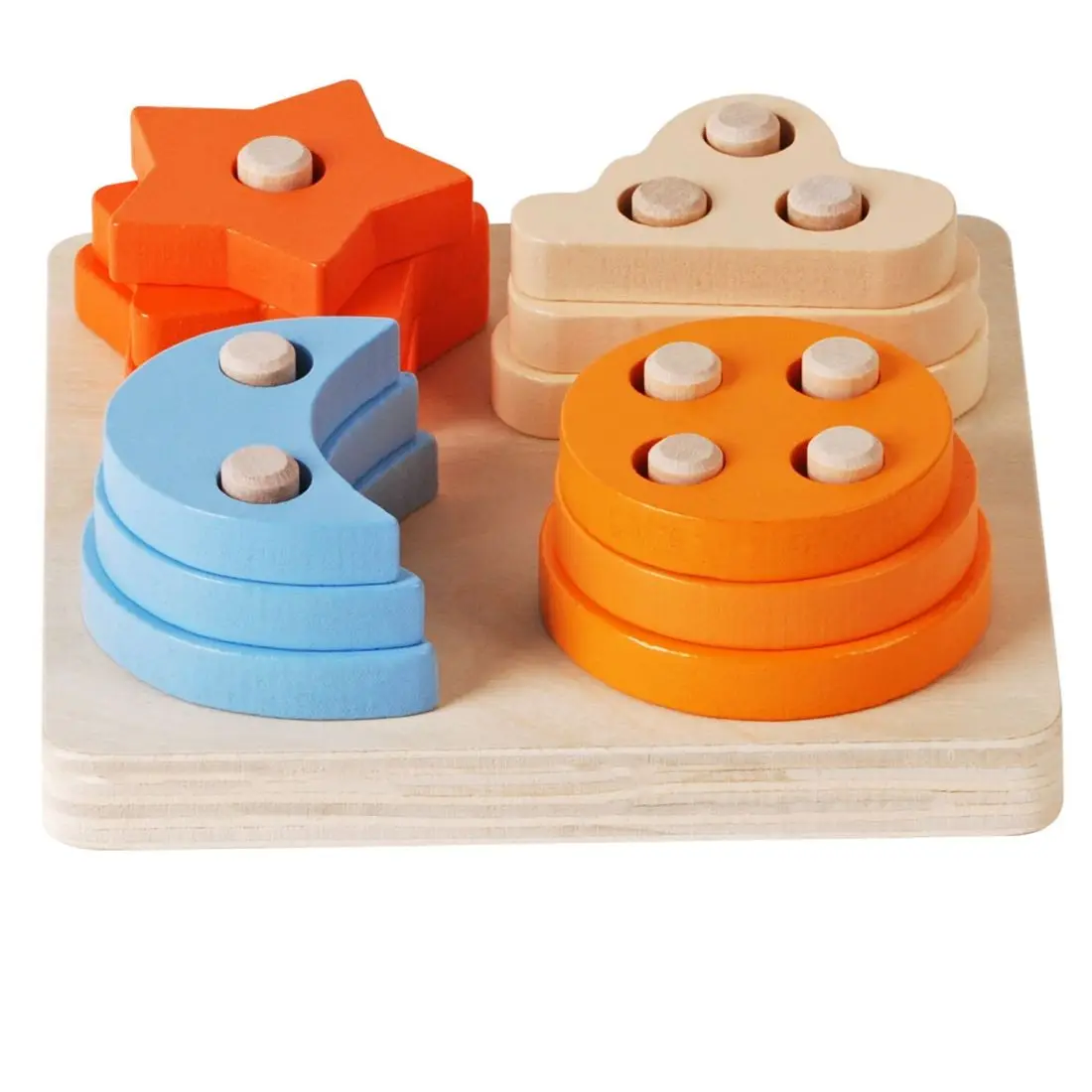 Wooden Stacking Sorting Toys for Baby and Toddlers Geometric Stacking Building Blocks Toys