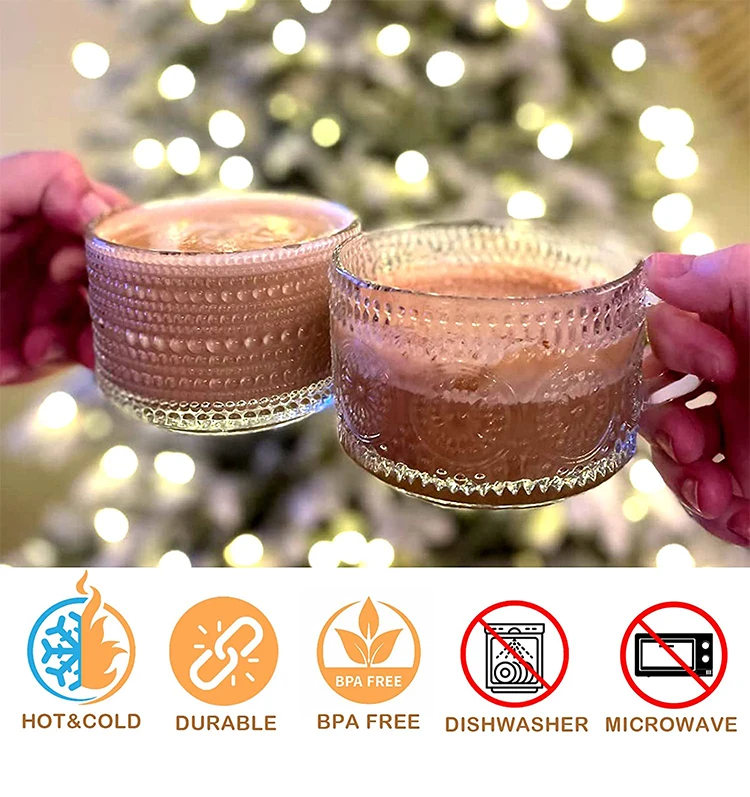 Wholesale 14Oz Clear Embossed Vintage Sunflower Glass Breakfast Milk Oatmeal Cups With Spoon And Lid