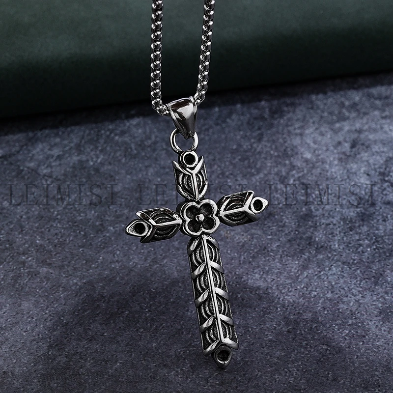 Stainless Steel Punk Jewelry Retro Christian Cross Stainless Steel Pendant Necklace Men Biker
