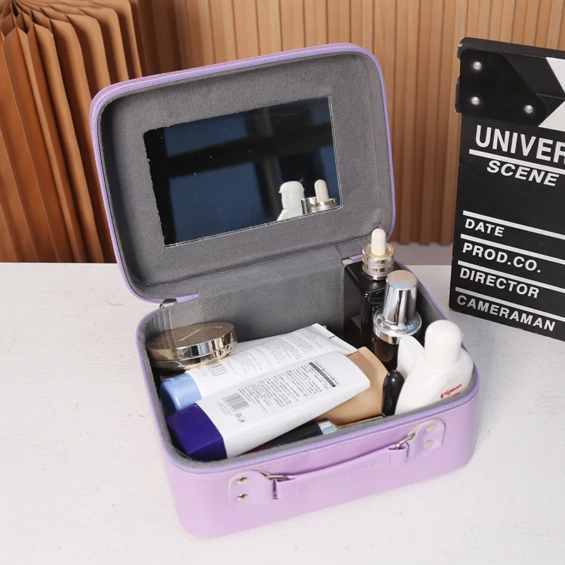 Aolan Cosmetics Box Stitch Kuromi Design Inner With Mirror Cute Big Capacity Zipper Make Up Box for Girls