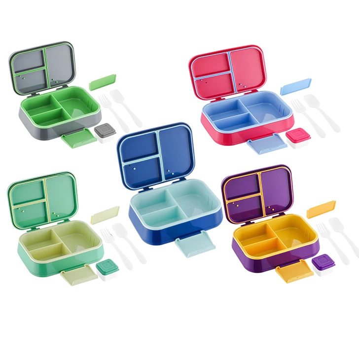 Household Items Plastic Lunch Box Kids Leak-proof Food Jar Loncheras Bento Boxes With Spoon and Fork Set Custom Logo