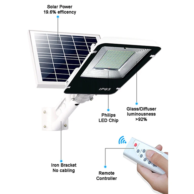 Graape 120W LED Solar Street Lights Outdoor Dusk to Dawn Pole Light with Remote Control 120 LEDs Waterproof Ideal for Parking Lo