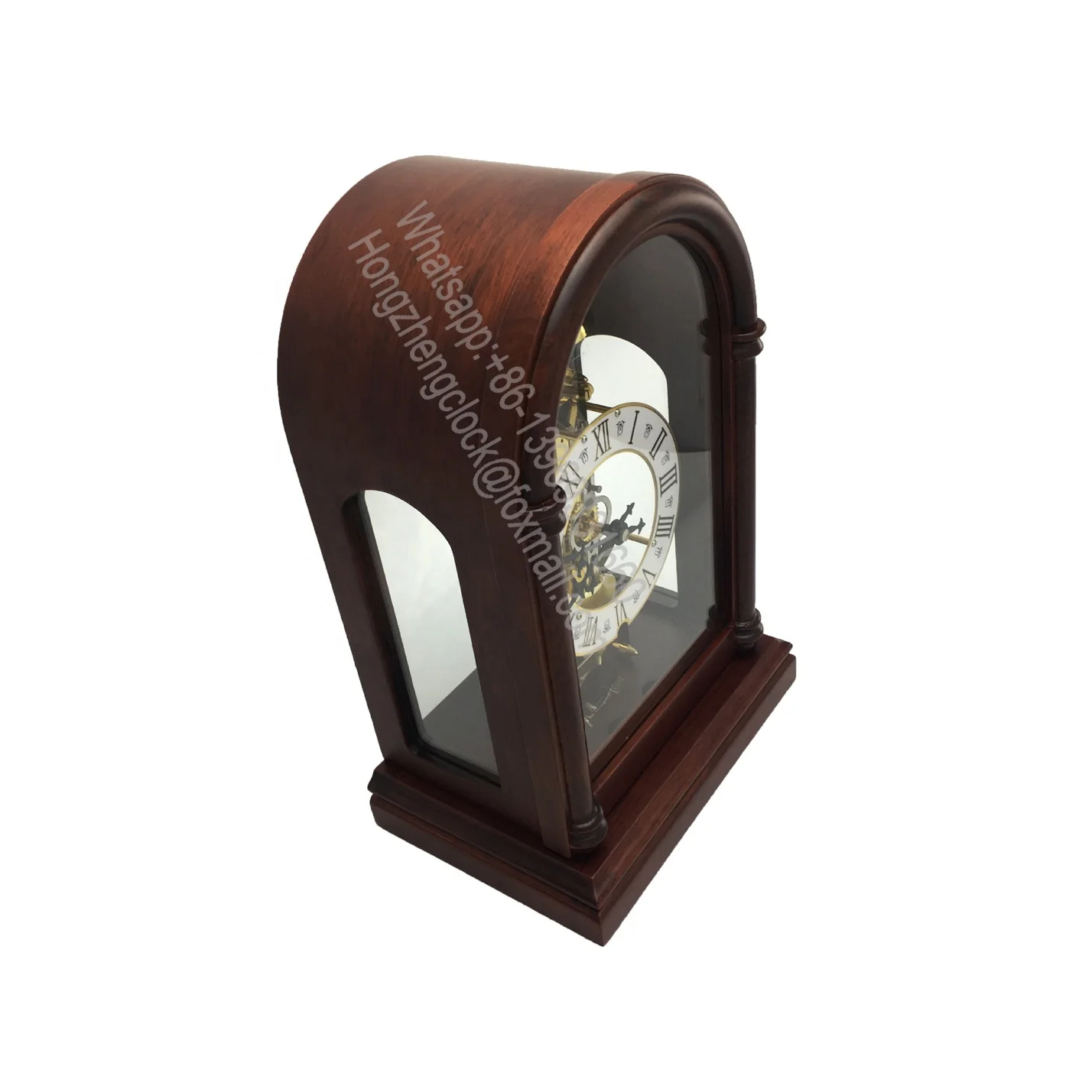 Solid Wood Case with Walnut Finish, Protective Glass Lens, Metal Dial Standard Mantel Table Clock