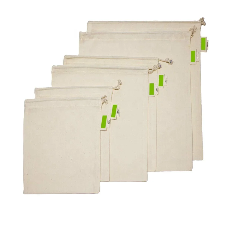 Sopurrrdy drawstring bag biodegradable cotton drawstring mesh produce bag for storaging vegetable