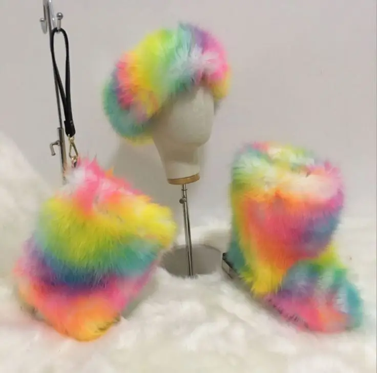 Fur Faux Women Matching Handbag conjunto de botas Fur Winter Woman And Purse Ankle Multicolor Furry Little Girl Mommy Boots Sets