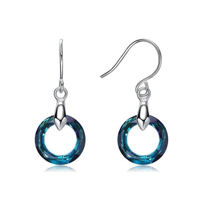 
Hermosa Austria Crystal Dangle Earrings Round Drop Hook Earrings Sterling silver Earrings for Women Luxury Elegant Jew 