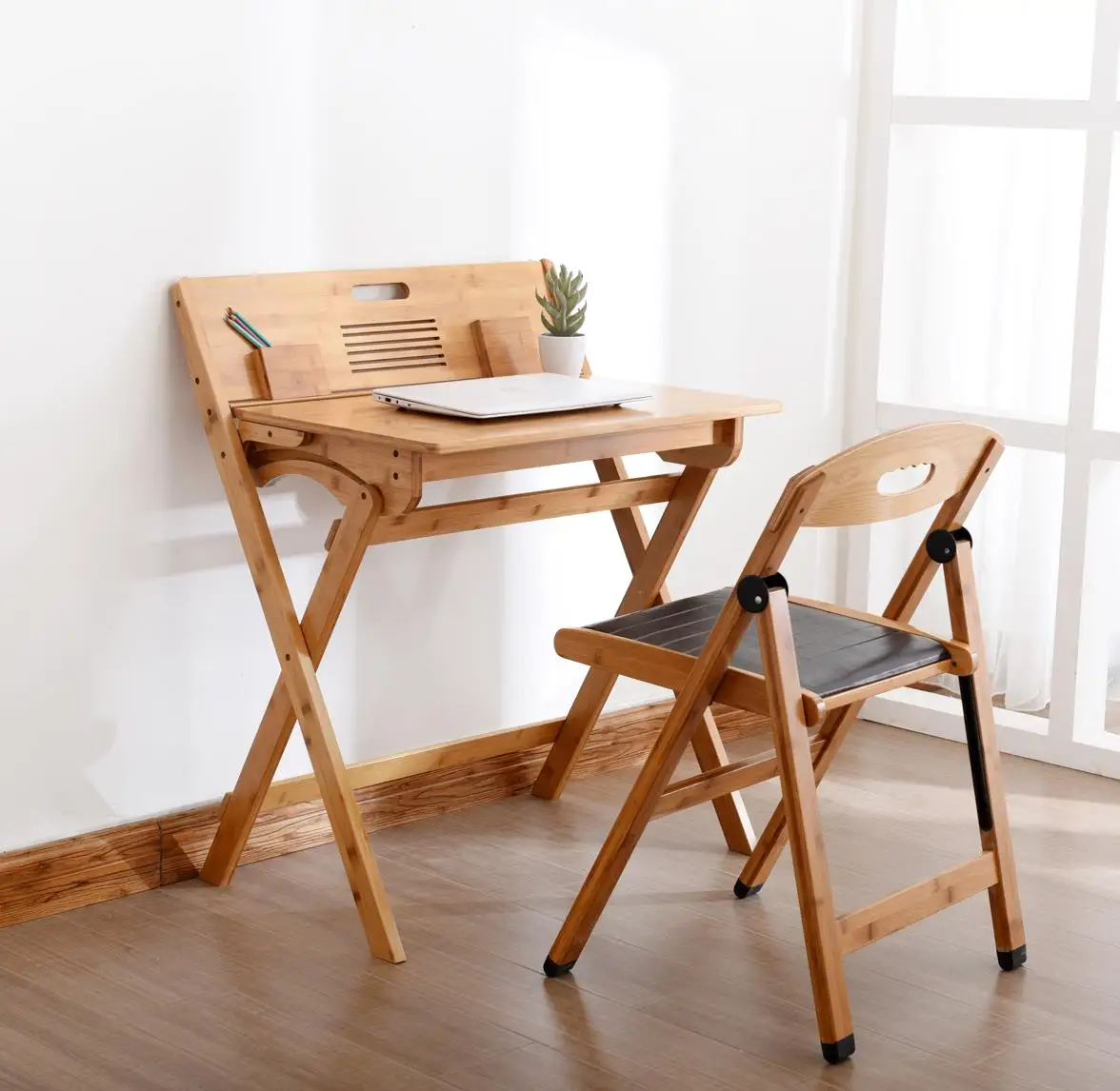 Стол компьютерный складной портативный, простой офисный письменный стол из бамбука, со стулом, для учеников и студентов