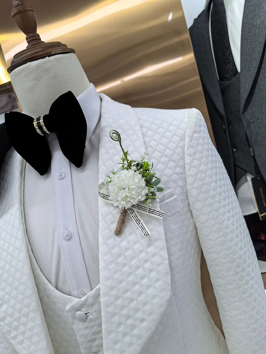 New Fashion Jacquard 3-Piece Slim Fit Business Suit for Adults Single Breasted Blazer for Wedding or Social Events