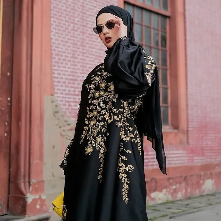 Fashion Wholesale Dubai Tutkish Black Traditional Jibab Arab Silk Muslim Moroccan Kaftan Muslim Abaya