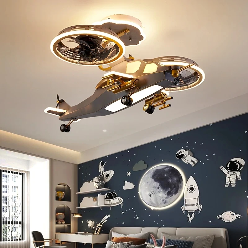 High Quality Nordic Modern Creative Airplane Bedroom Living Room Room Fan Chandelier Ceiling Lamp