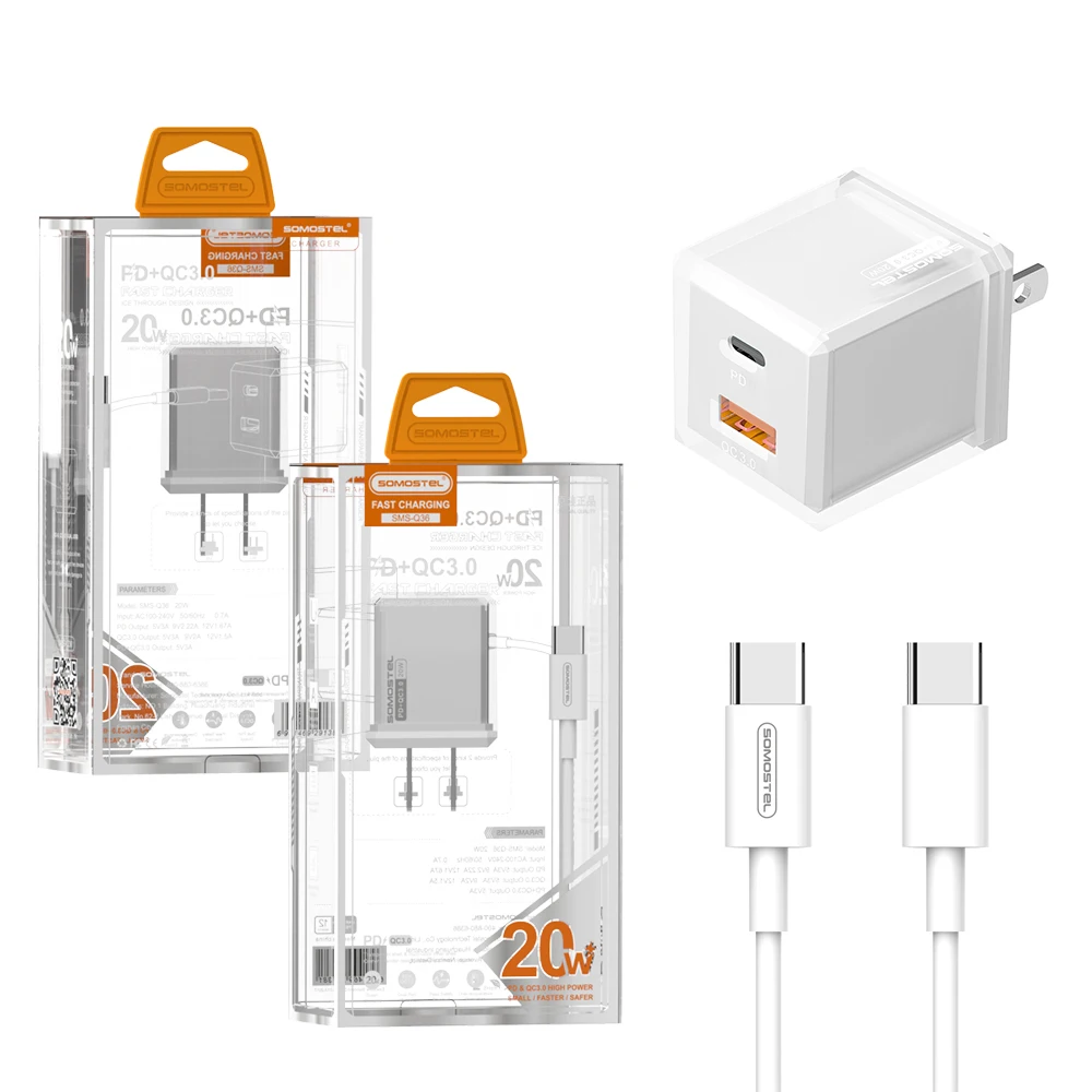 Carregadores Rapido SMS-Q36 USB-A/USB-C порт быстрое зарядное устройство USB для iphone/Android cargadores para celulares