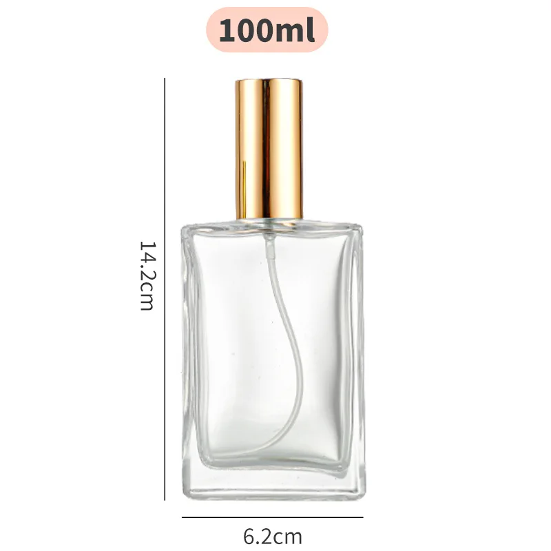 Luxury 30ml 50ml 100ml Clear Glass Perfume Atomizer Bottle Flat Shoulder Square Design with Fine Mist for Cosmetics