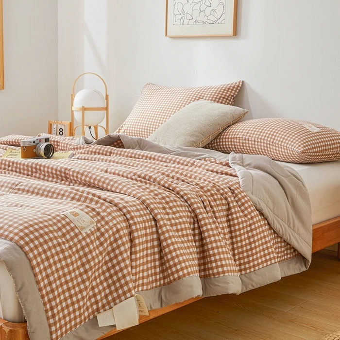 Cool Feel Thin Summer Quilt Blanket 100% Cotton Washed Cotton Fabric Light Comforter Throw