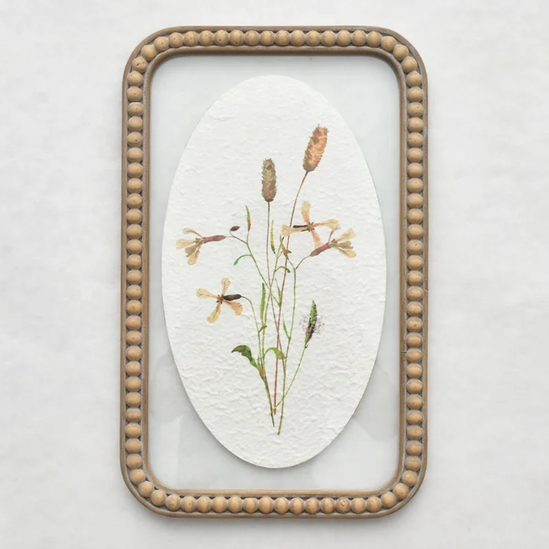 Nordic Style Boho Wood bead Frame Leaves Flower Wall Picture Home Decoration Gift Hanging Framed Wall Art Print For Home Decor