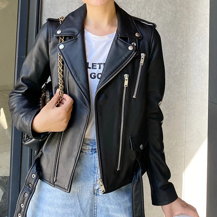 Loose Fit Classic biker genuine leather jackets womens jackets 2021