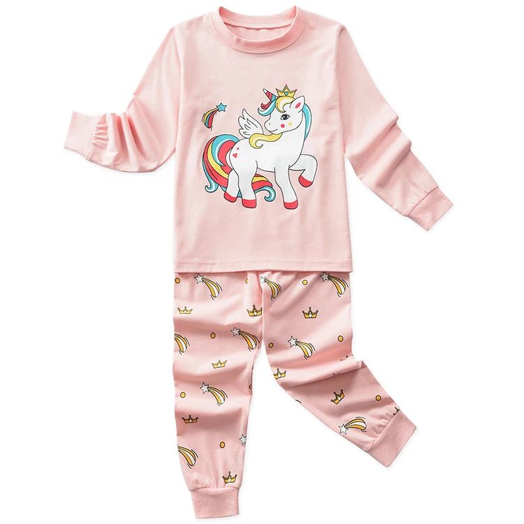 
Cartoon animal print kids sleepwear long sleeve girls pajamas set 