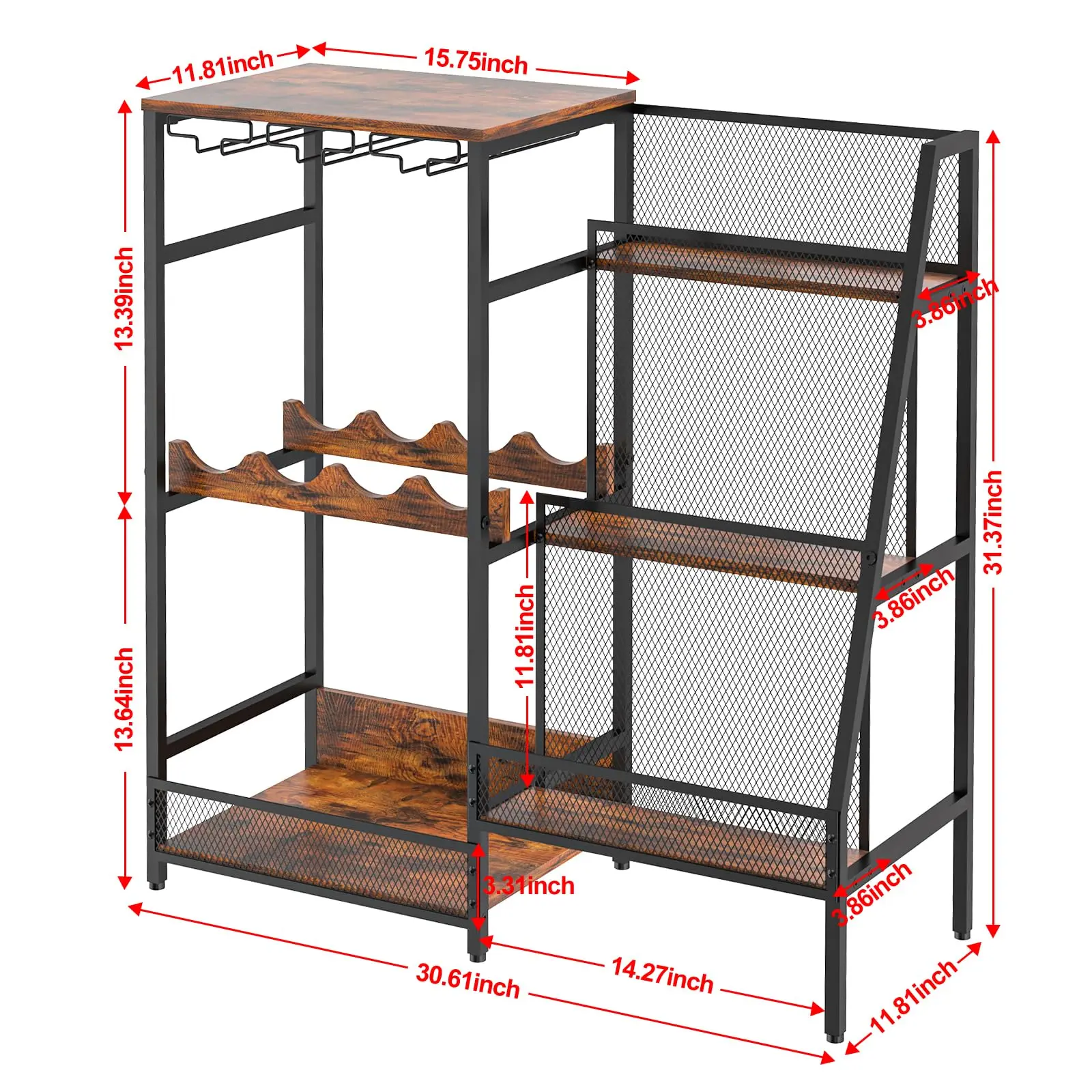 Home Bar Mini Bar Table 3-Tier Trapezoidal Liquor Bottle Display Shelf Freestanding Floor Wine Rack