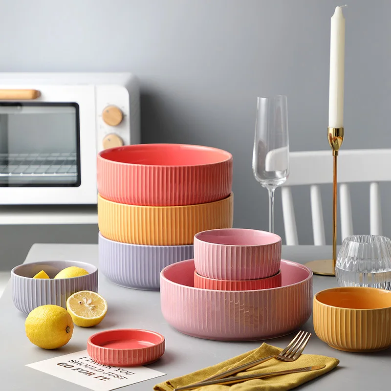 Nordic style tableware rice bowl Home Soup  Creative personality bowl set noodle simple art plate dish