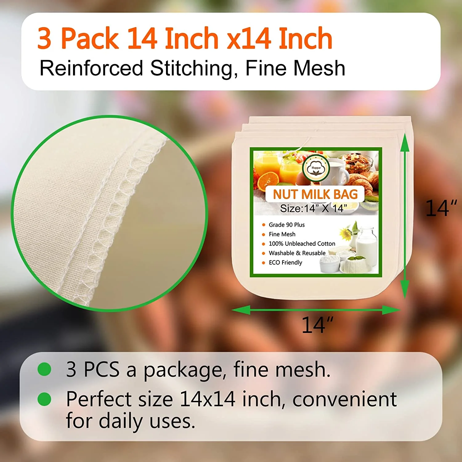 Food Grade Reusable Liquid Organic Cotton Filter Mesh Bag For Nut Milk/Coffee/Tea Filter Hemp Nylon  Washable