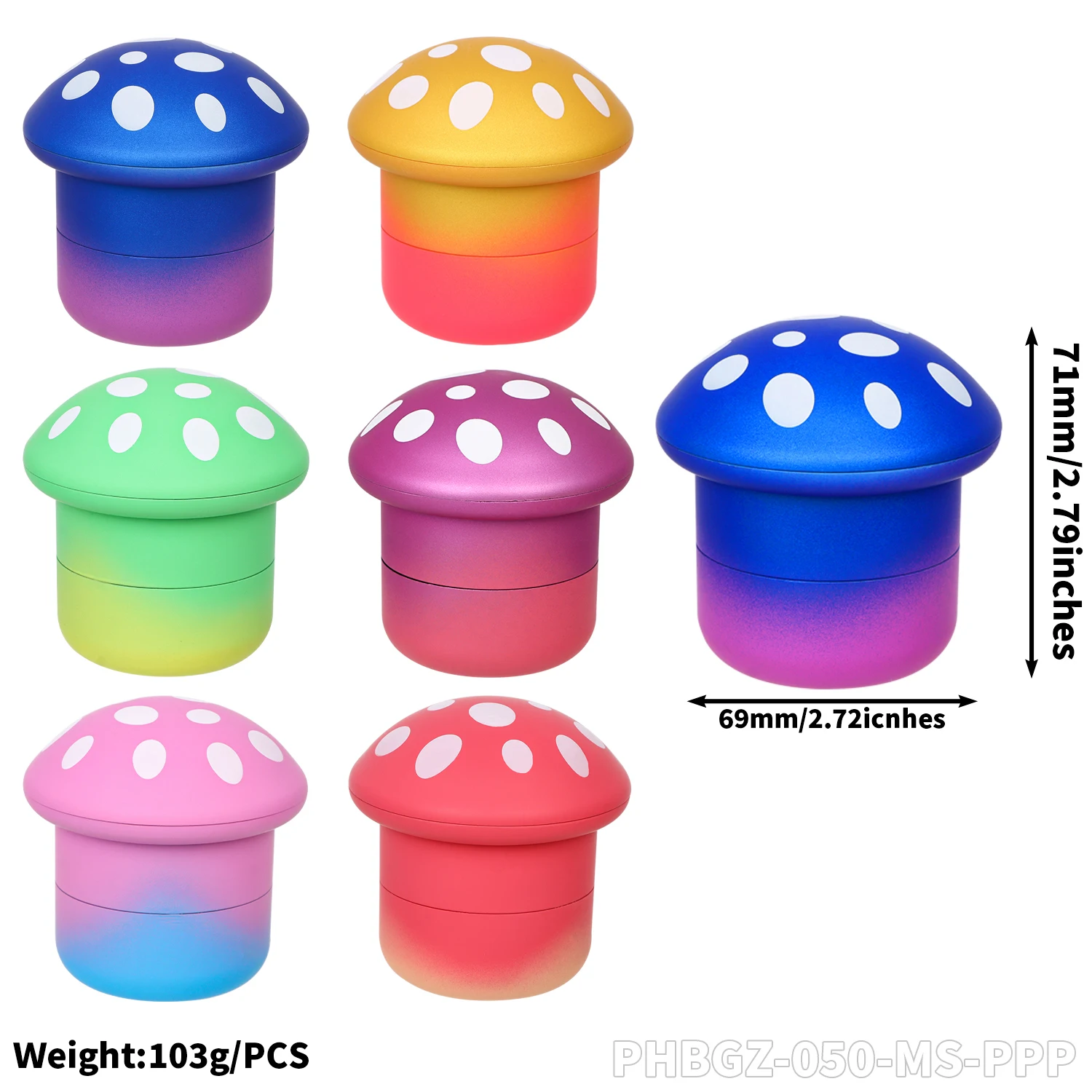 Puff Puff Pass Brand Series 4-Layer Zinc Alloy Plastic Cigarette Grinder Rainbow Color Spray Paint Frosted Mushroom